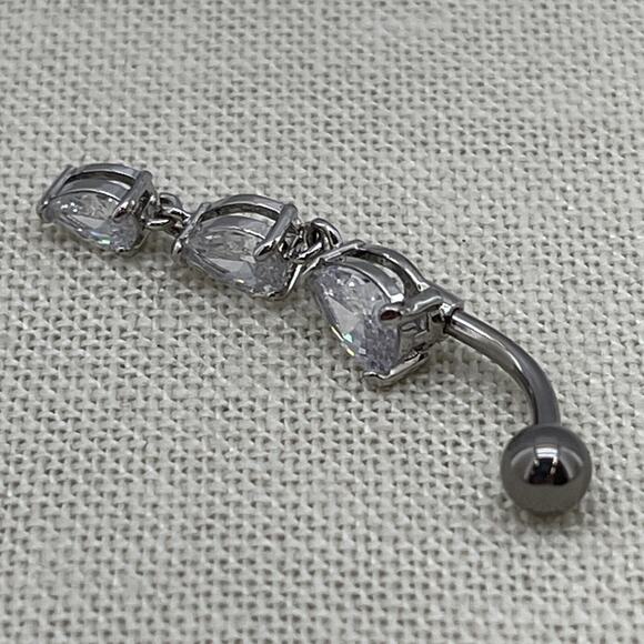 Triple Heart Dangle Belly Button Ring CZ Gem Navel Piercing Body Jewelry - Picture 2 of 6